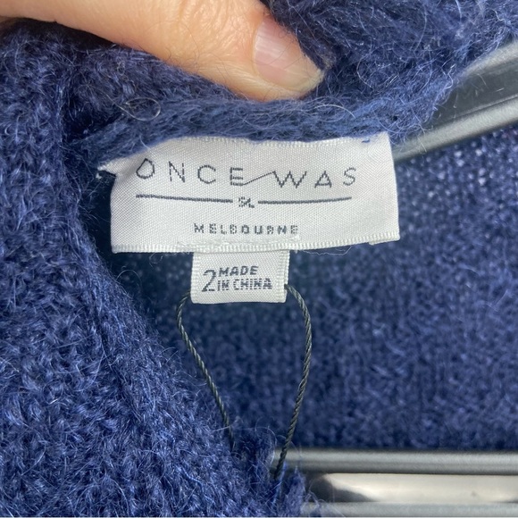 NWT Once Was Melbourne Blue Mohair Wool V- Neck Sweater Size Small - Picture 5 of 11